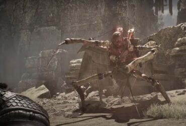 Coen fighting a monster during the day in the cinematic trailer for The Blood of Dawnwalker.