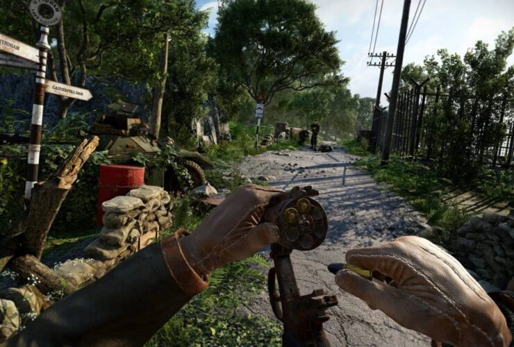 The player reloading a revolver in Atomfall.