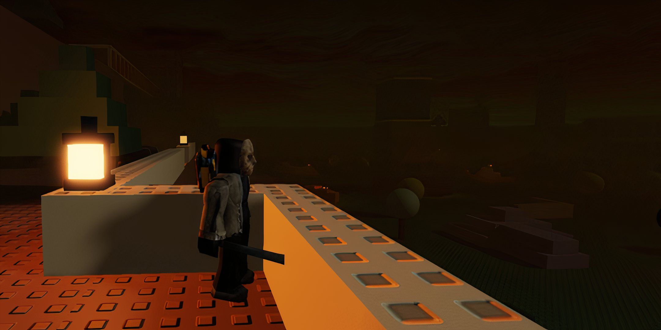Roblox Forsaken Jason Killer looking out from a balcony.