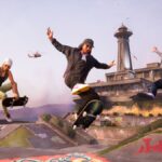 Tony Hawk's Pro Skater 3+4 screenshot showing three skaters performing tricks in mid-air