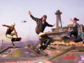 Tony Hawk's Pro Skater 3+4 screenshot showing three skaters performing tricks in mid-air