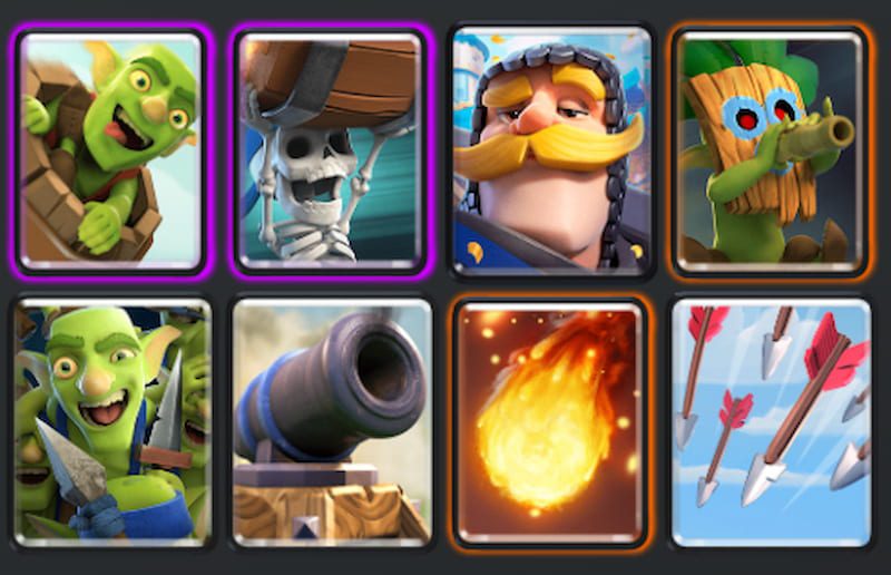 Wall Breakers, Cannon, Goblin Barrel, Arrows, Goblin Gang, Knight, Fireball, Dart Goblin