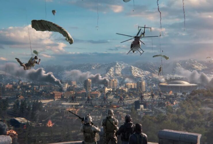 soldiers dropping in from the sky and looking over verdansk