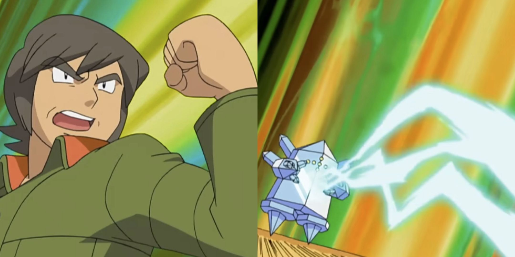 A collage of Brandon and one of his Regis from the Pokemon Anime.