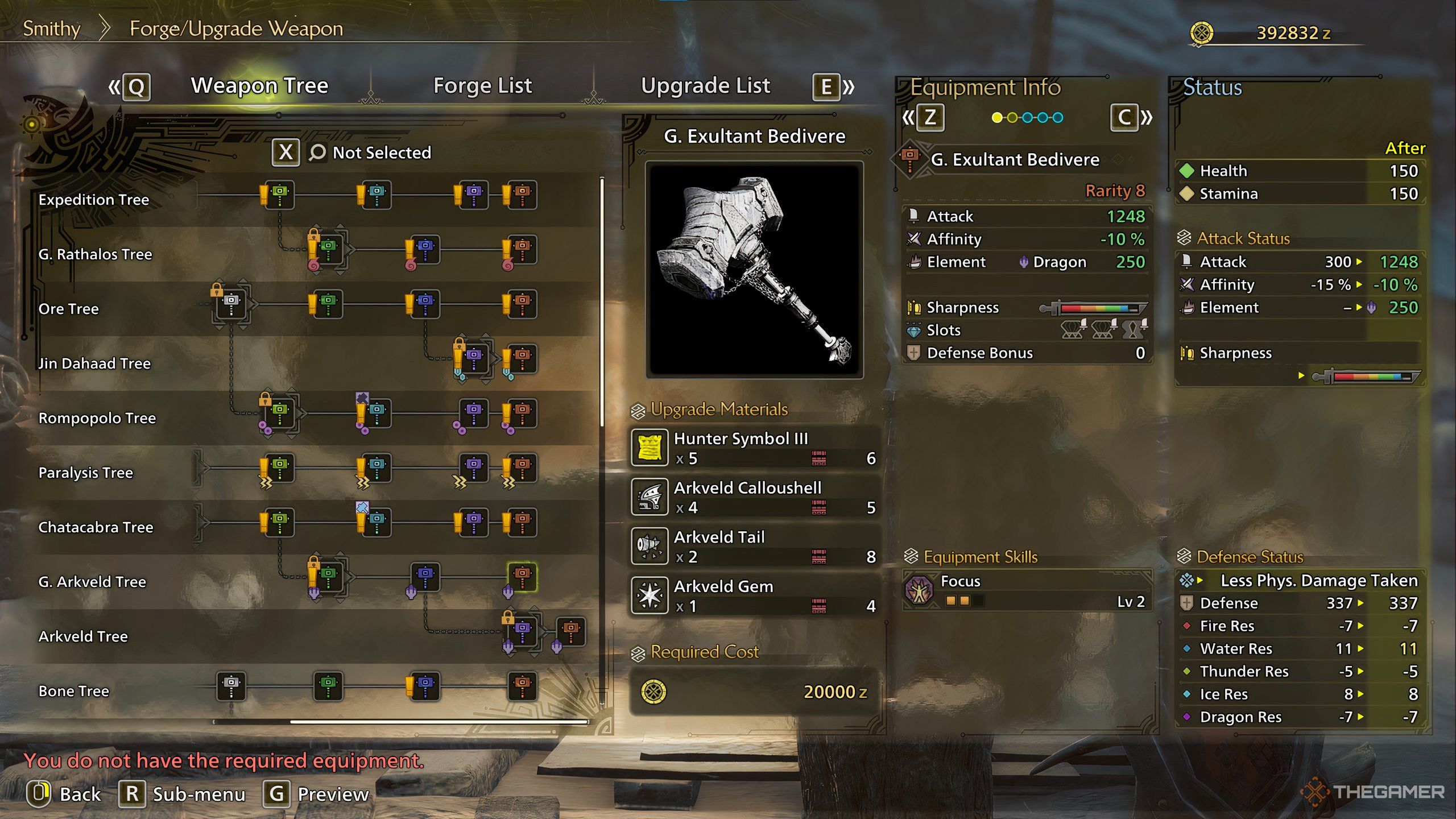 A forge preview of the g. exultant bedivere in monster hunter wilds.