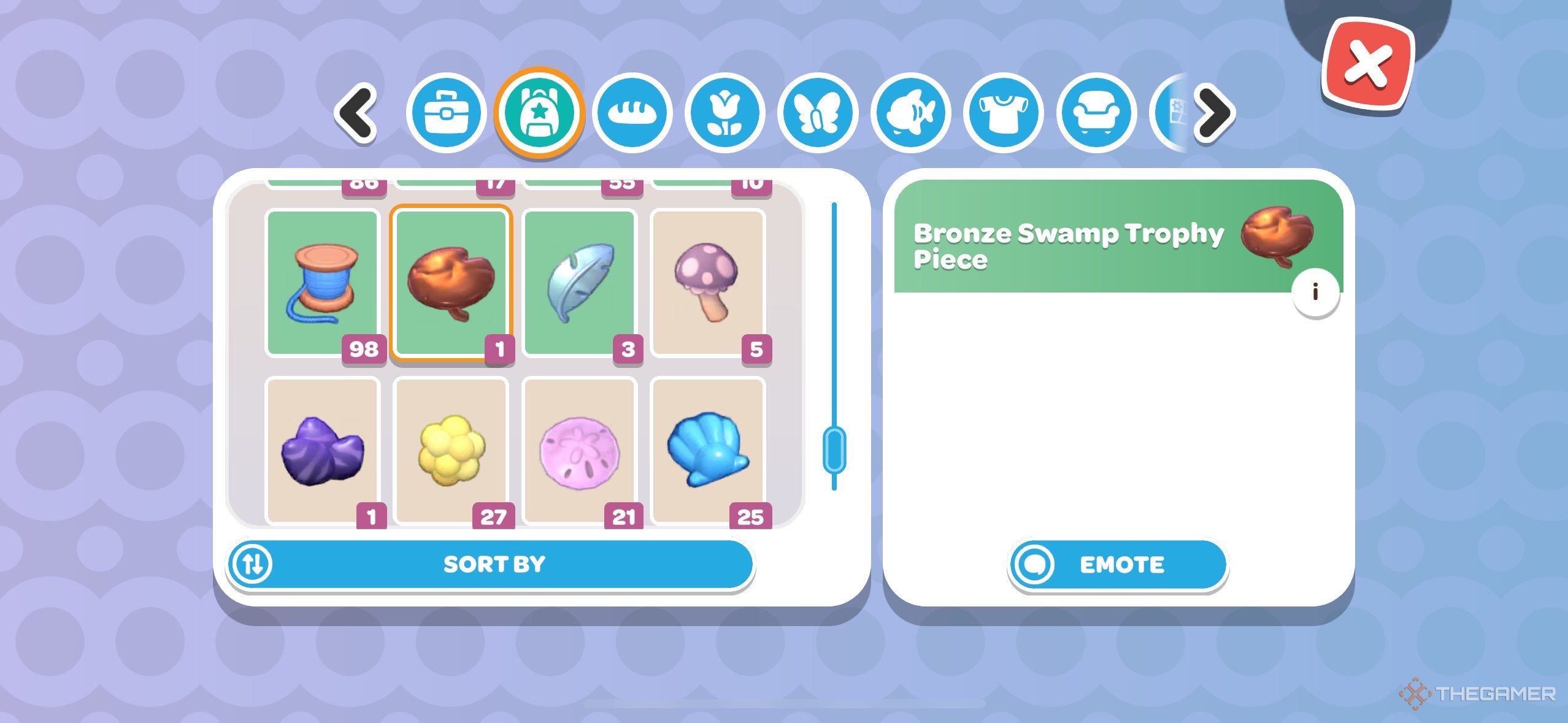 A looking at a Swamp Trophy piece in Hello Kitty Island Adventure.