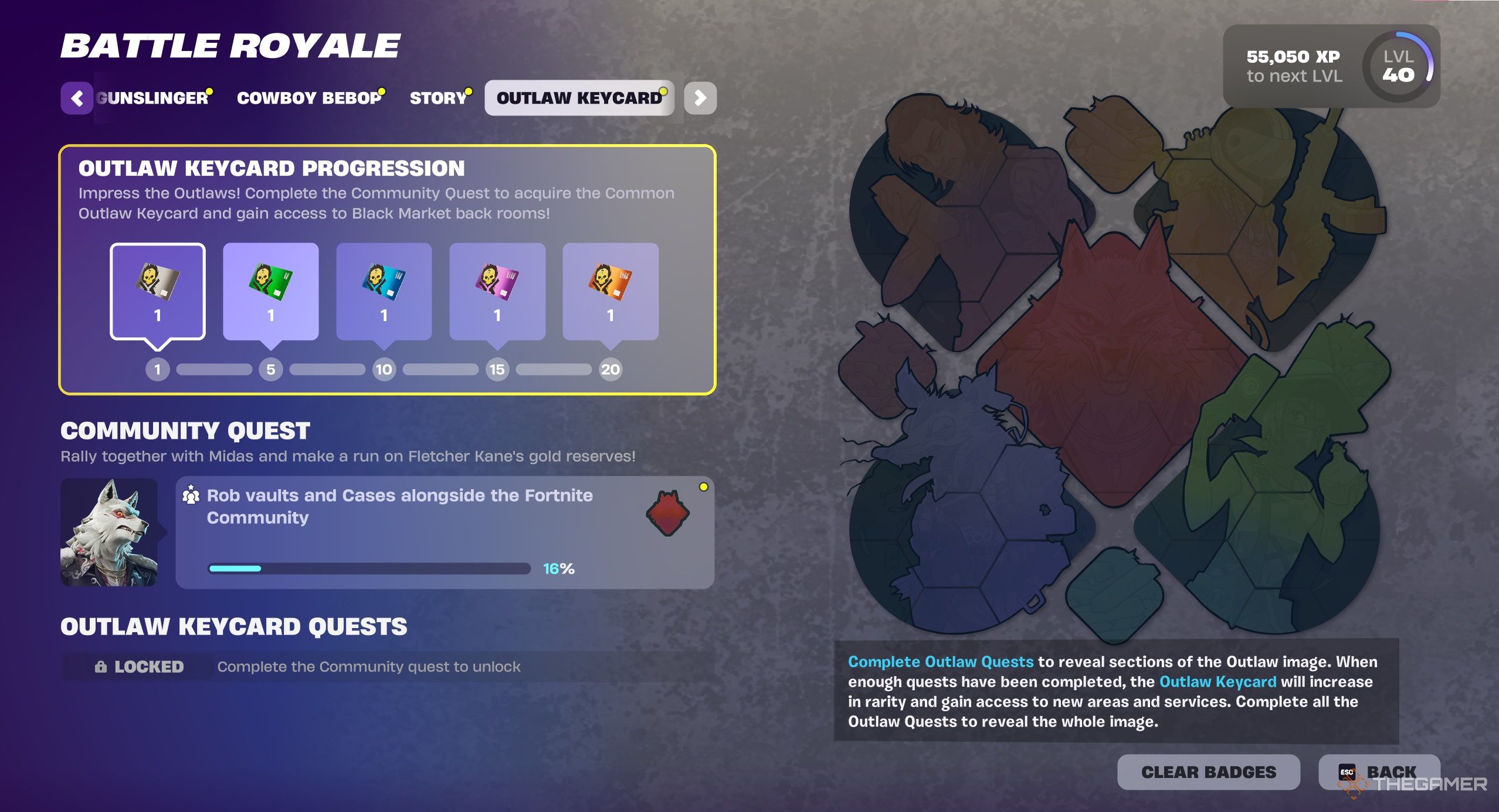 A photo showing the outlaw keycard community quests in Fortnite.