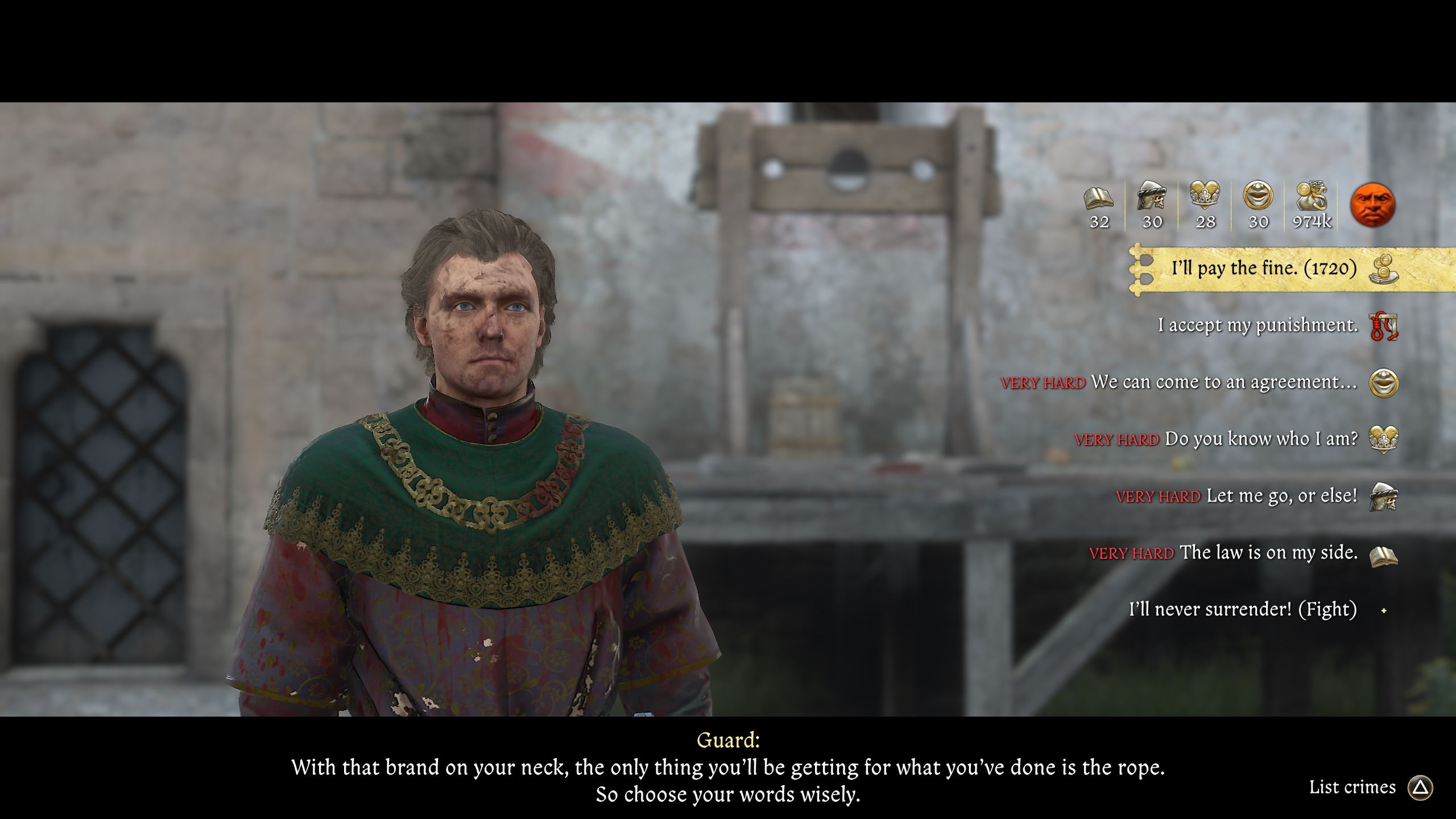 A picture of Henry facing a guard with some dialogue option - kcd2