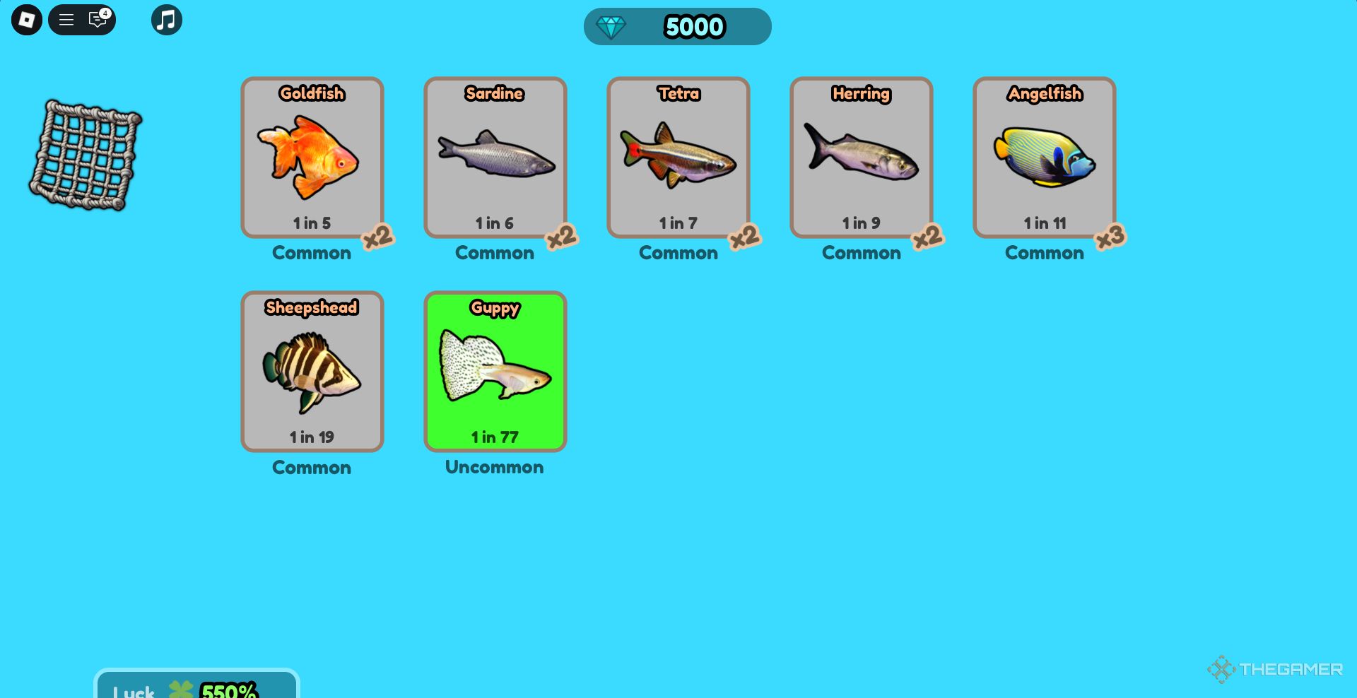 A player getting fish from a net in Be Fish.