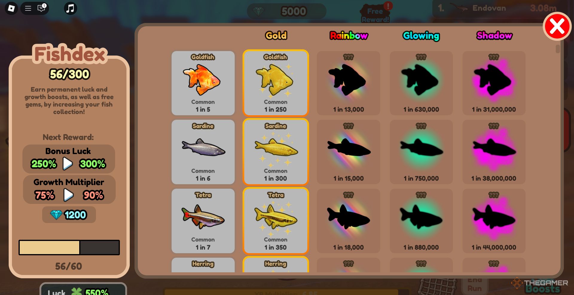 A player looking at the Fishdex in Be Fish.