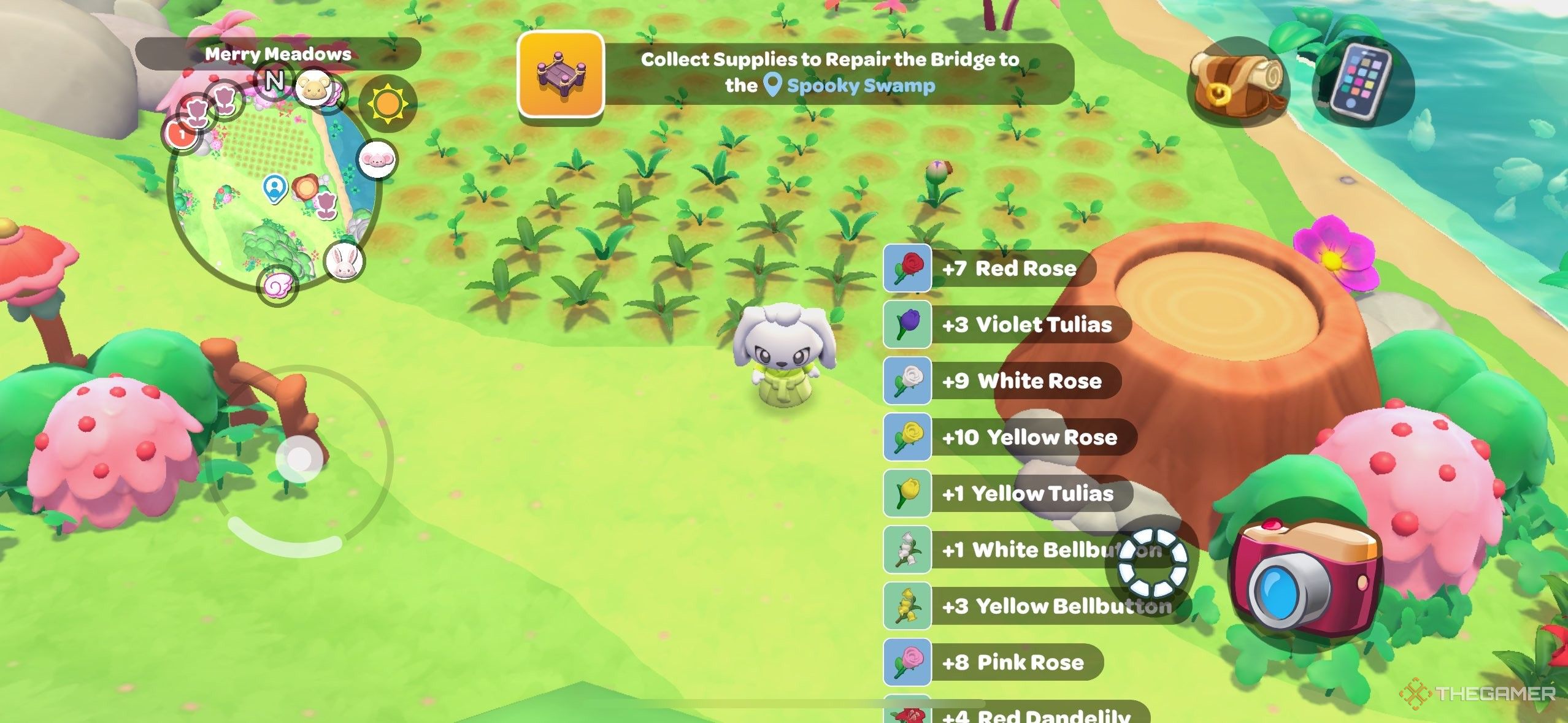 A player mass harvesting flowers in Hello Kitty Island Adventure.