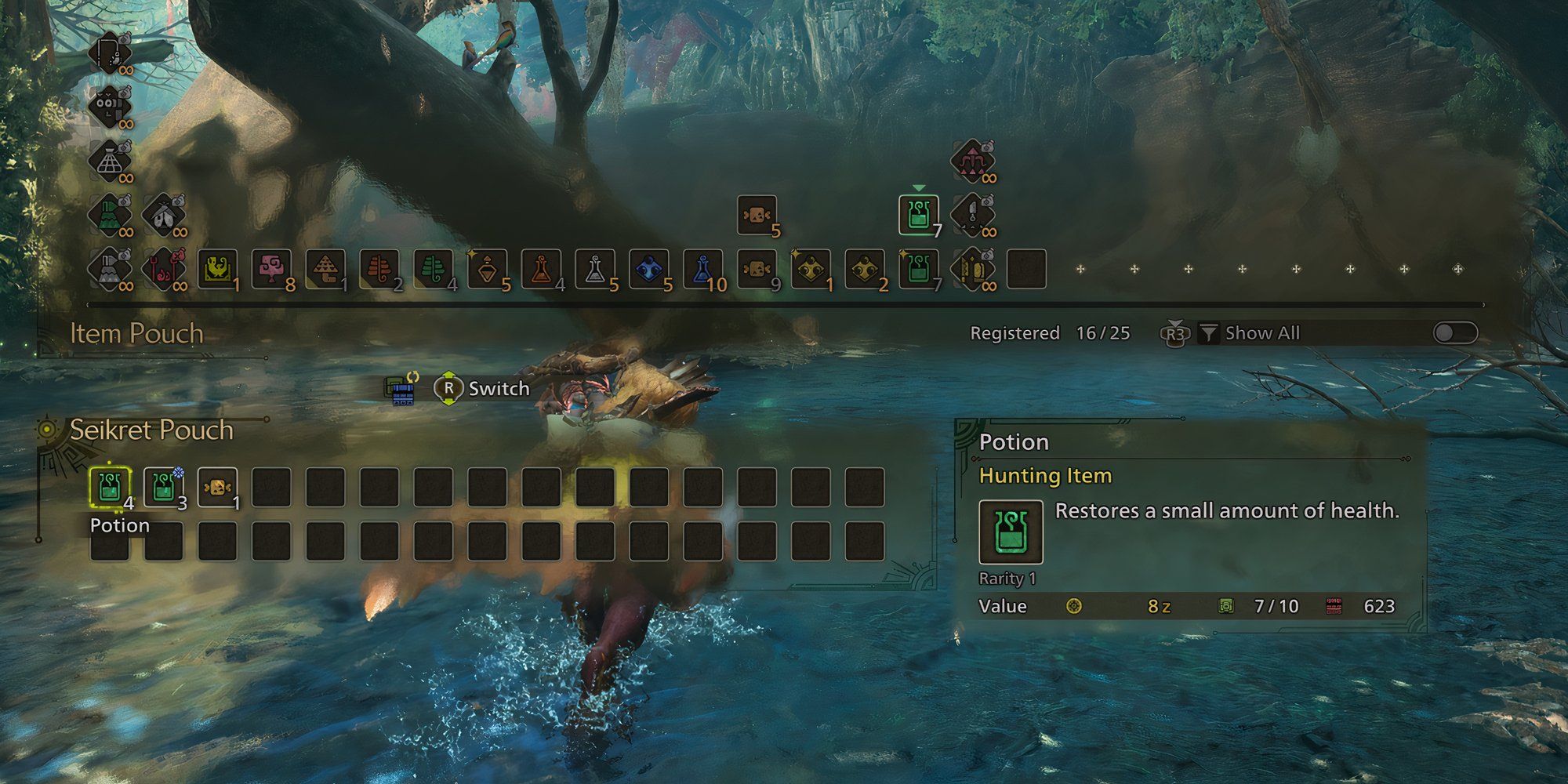 Accessing your side satchel in Monster Hunter Wilds