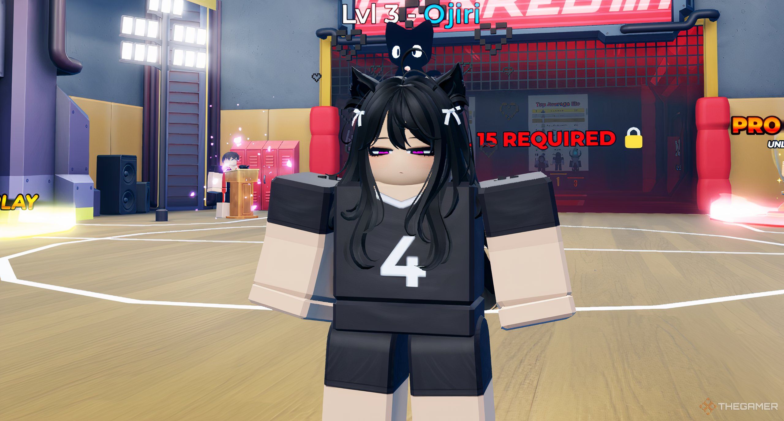 A player with the Ojiri style equipped stands in the lobby on Roblox: Volleyball Legends.
