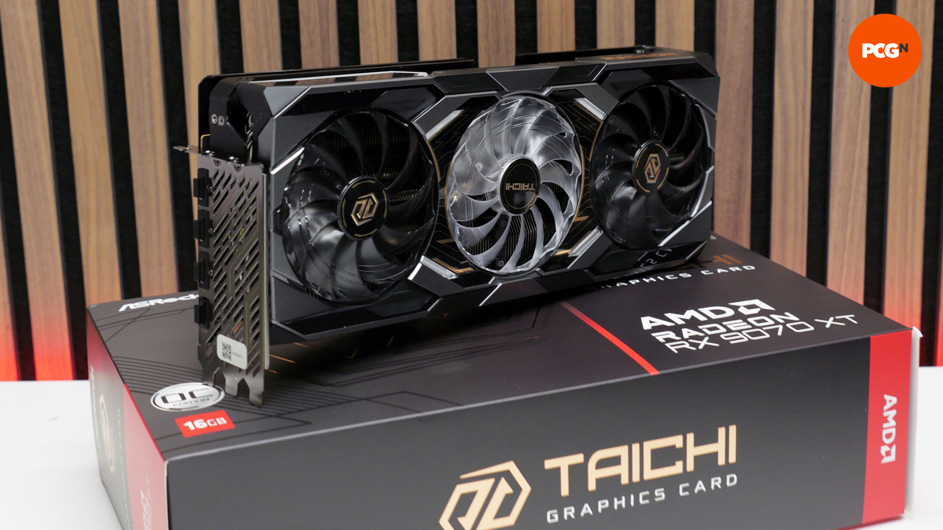 AMD Radeon RX 9070 XT review: ASRock Taichi OC graphics card on box.