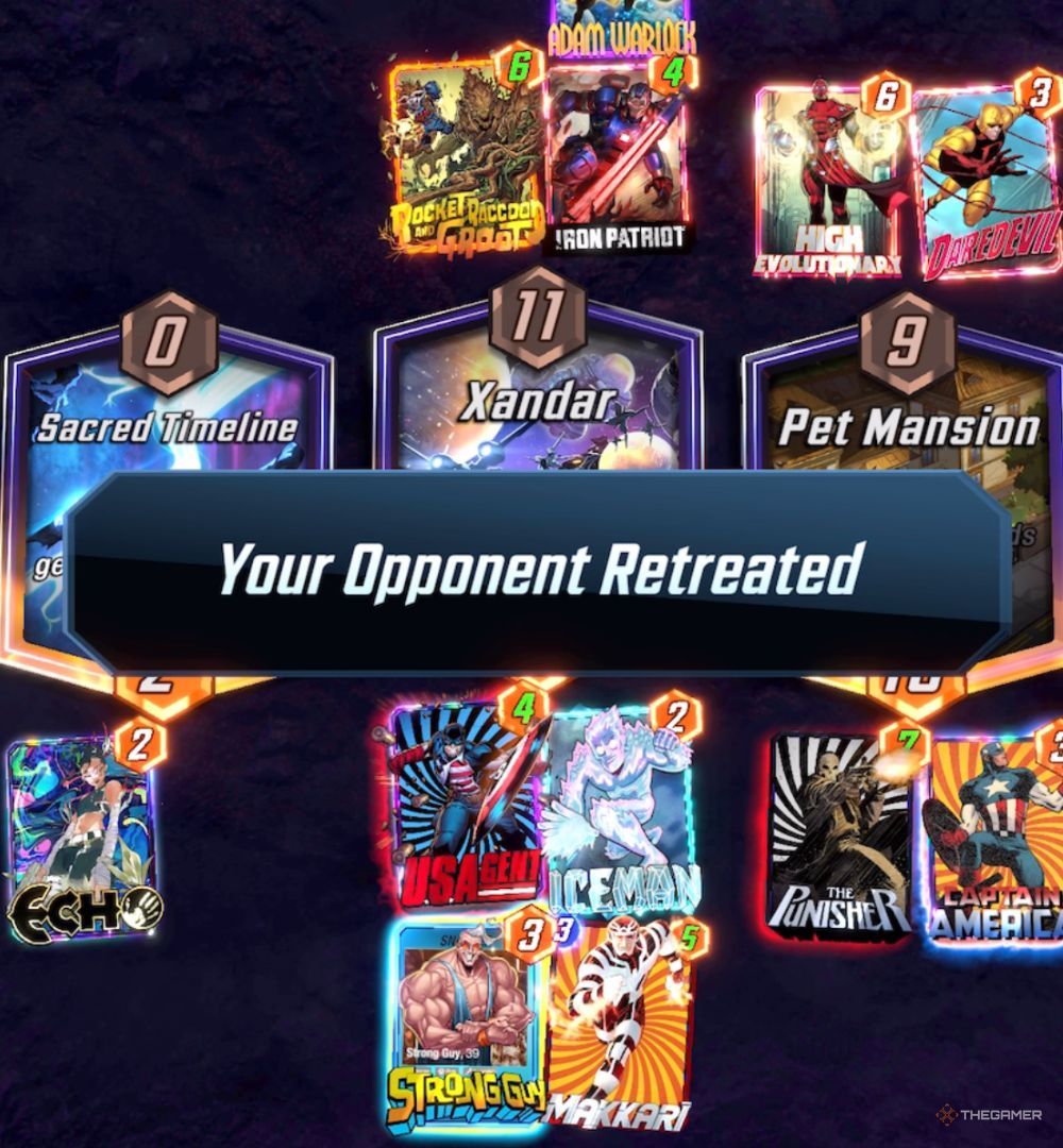 An opponent retreats in Marvel Snap.