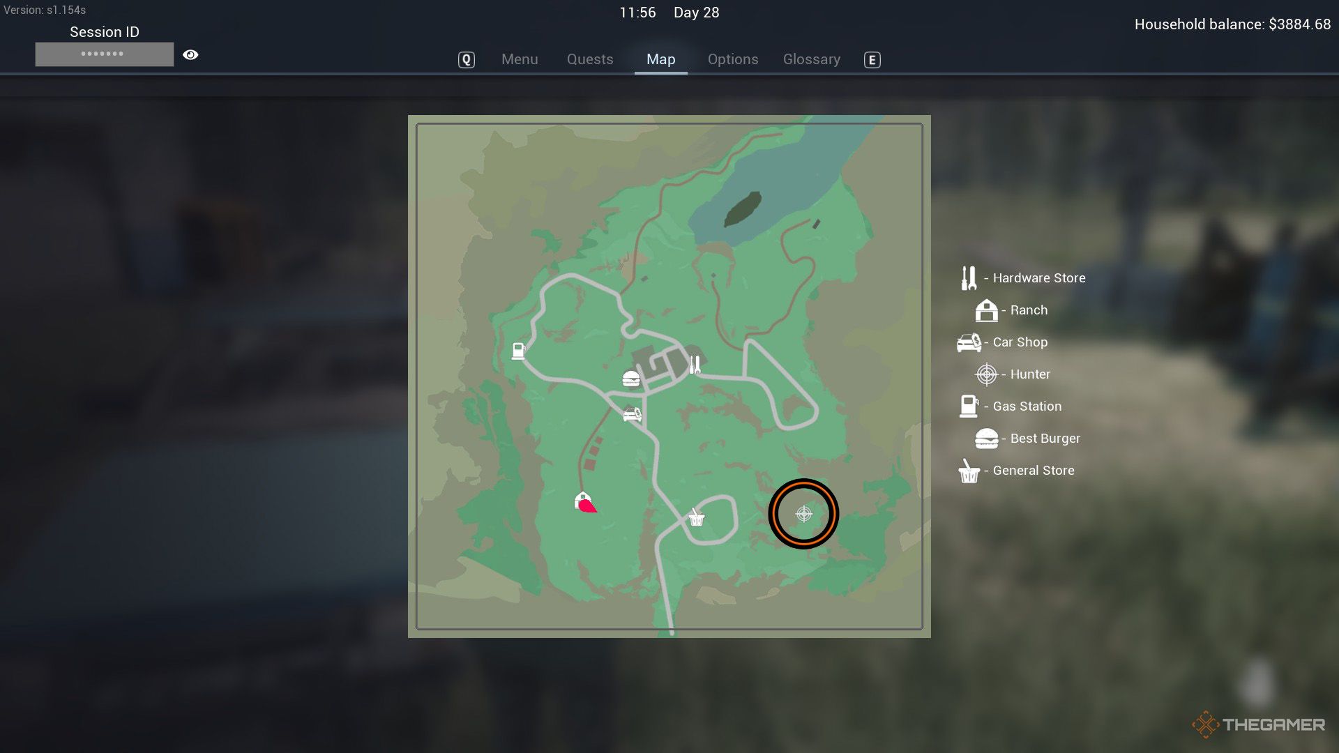 An orange circle shows the location of the hunter in Ranch Simulator