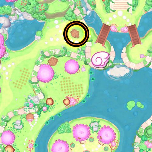 An orange circle shows the location of the third giant seed soil in Hello Kitty Island Adventure