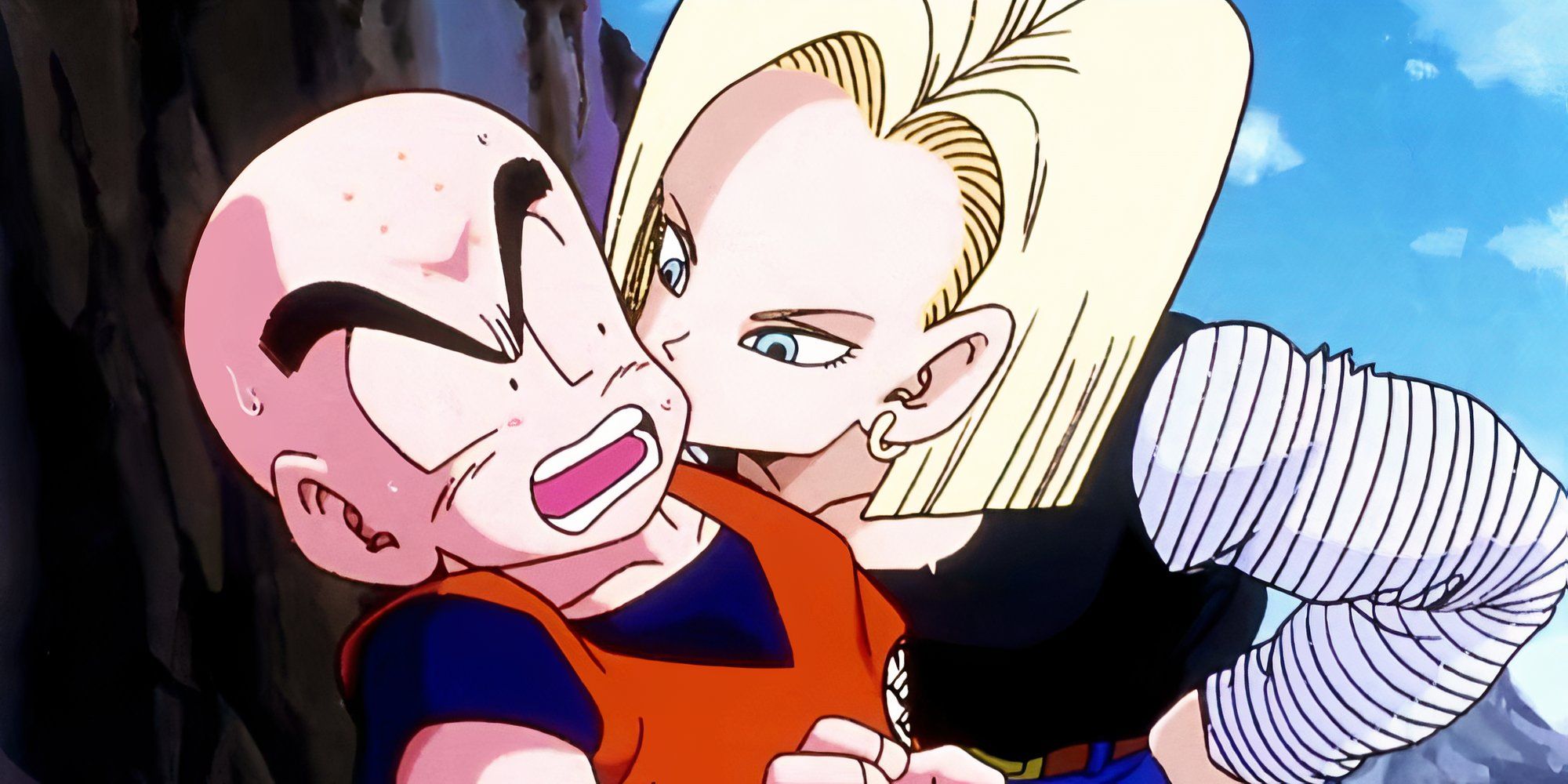 Android 18 kissing Krillin in Dragon Ball Z