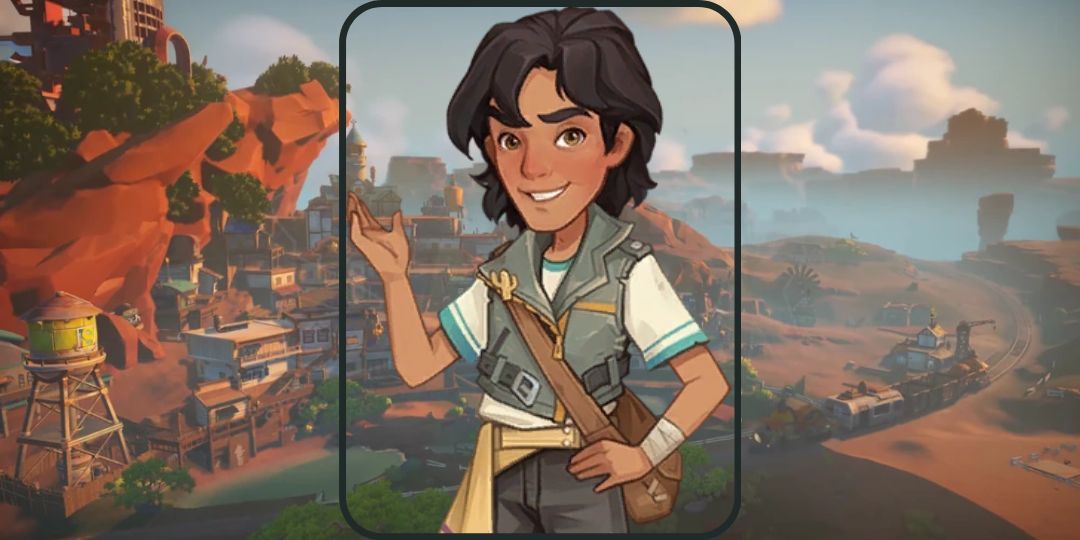 Arivo from My Time At Sandrock is shown. He is a young man with brown hair and a denim vest.