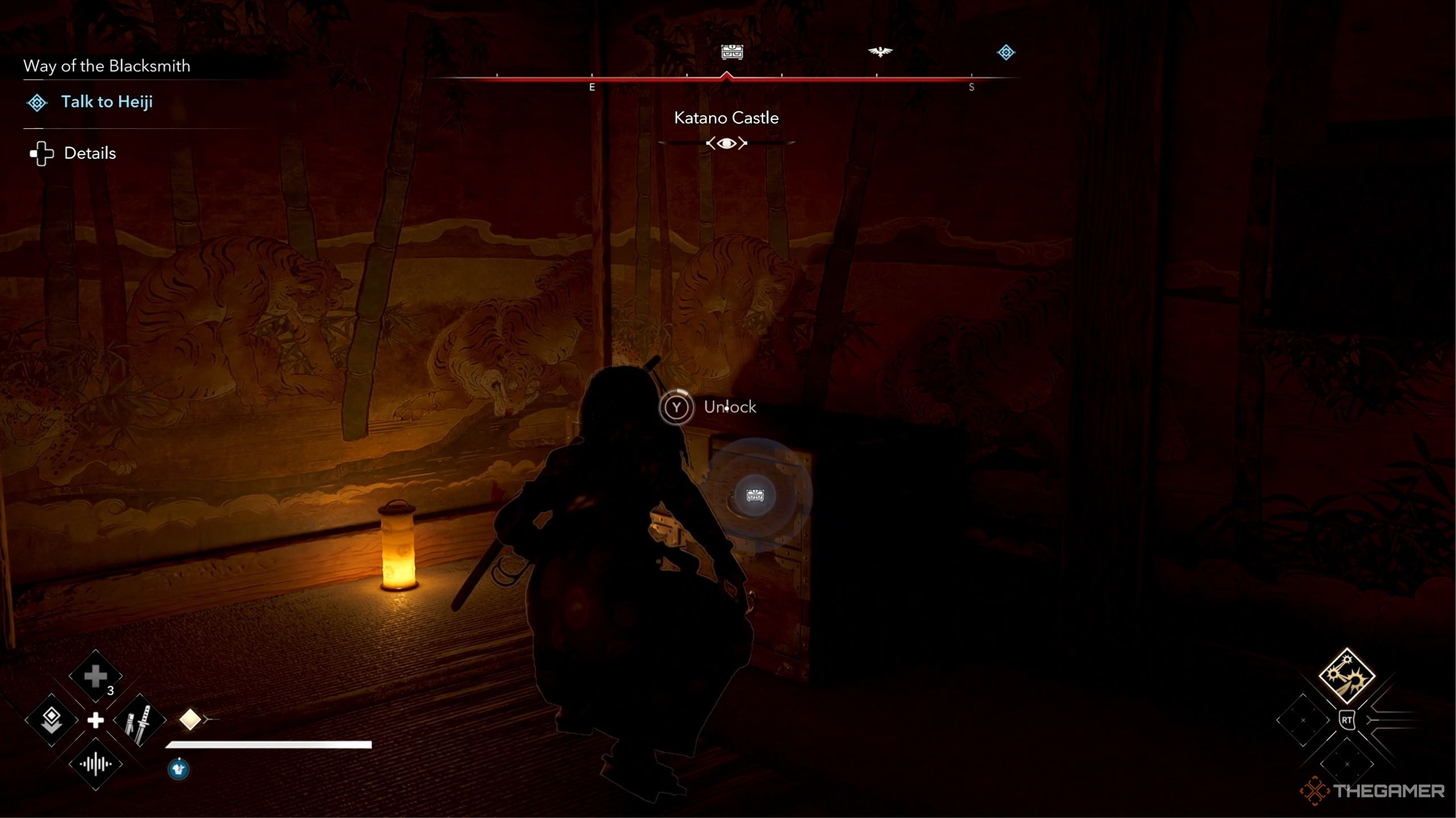 Assassin's Creed Shadows Katano castle opening the Legendary Chest.