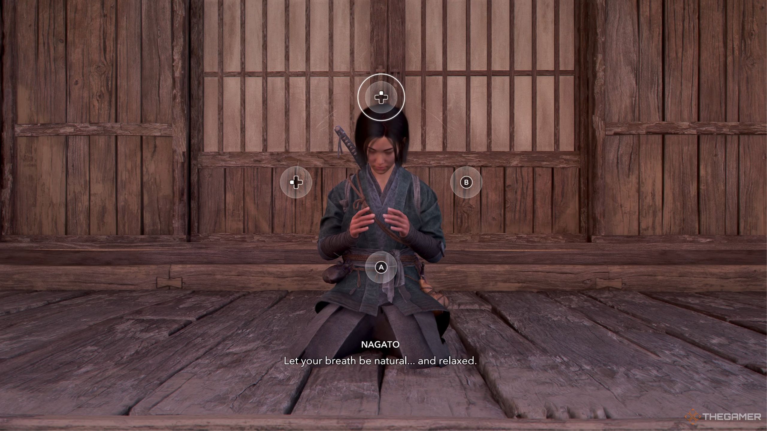Assassin's Creed Shadows Naoe performing Kuji-Kiri in her home.