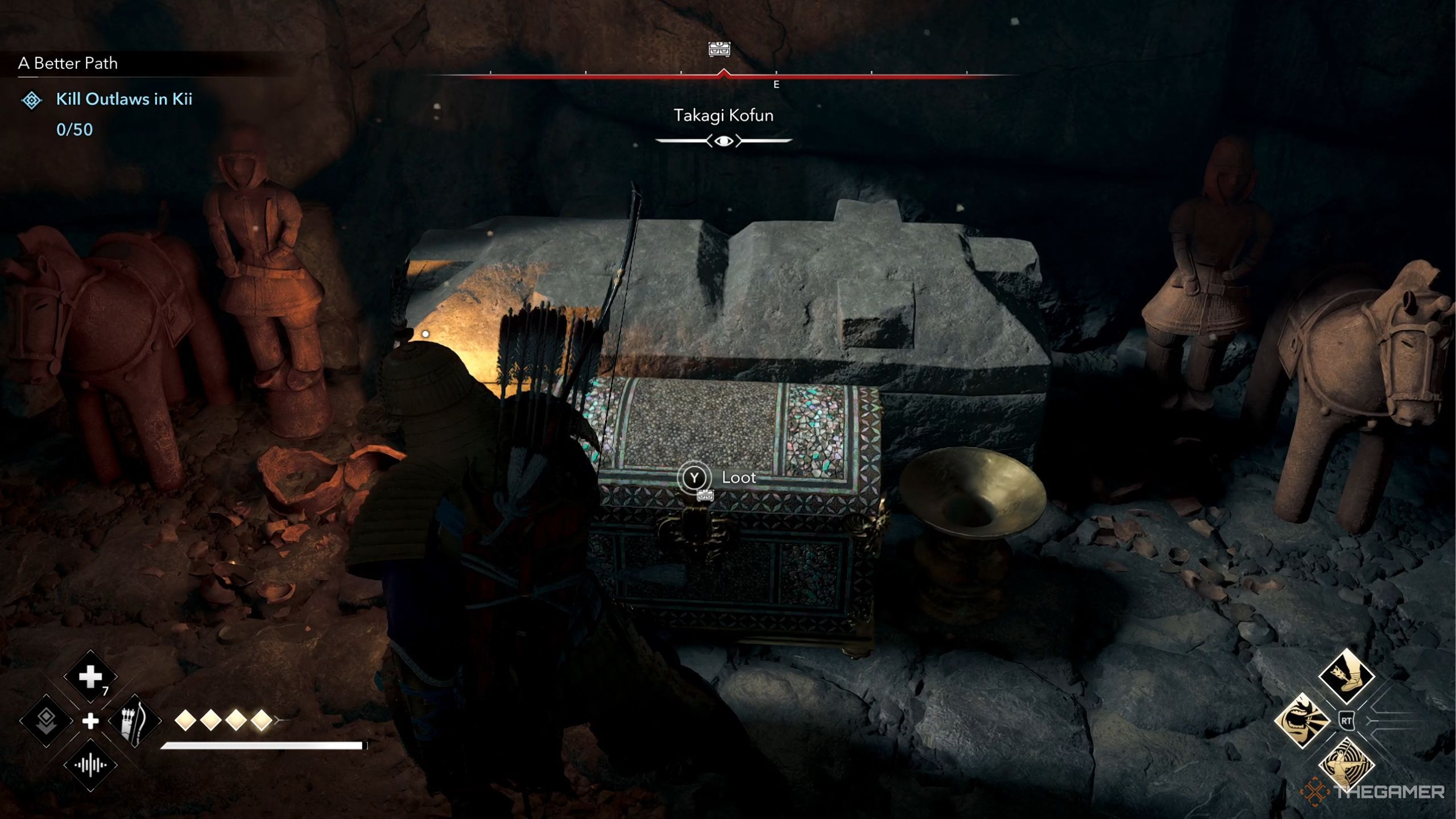 Assassins Creed Shadows opening the legendary chest in Takagi Kofun.