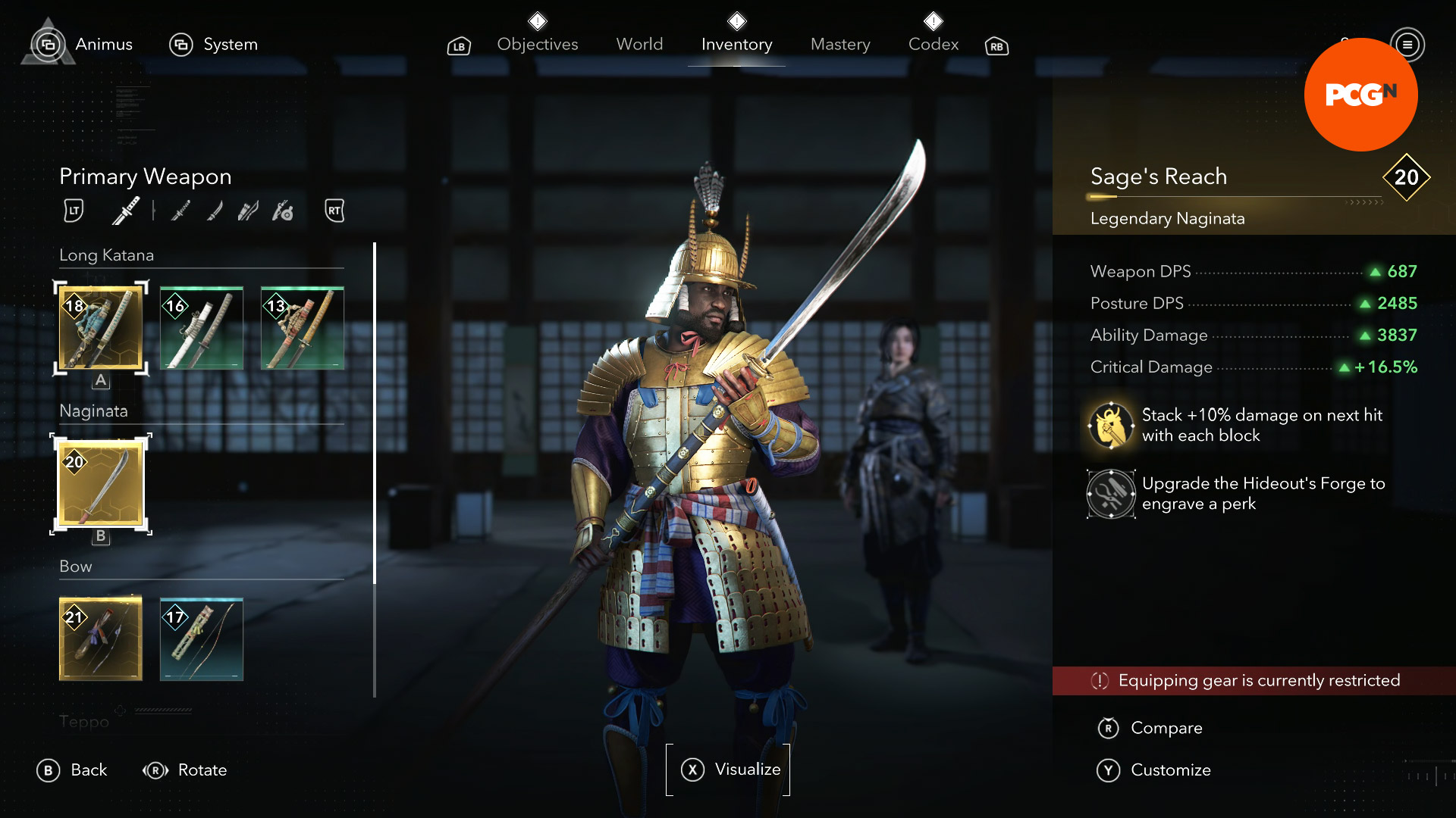Assassin's Creed Shadows best weapons: Yasuke holding a large naginata