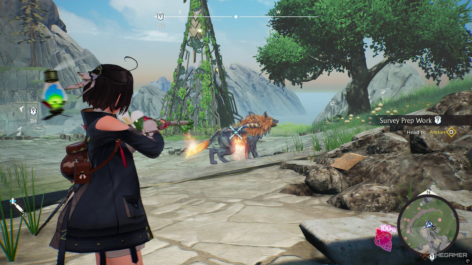 Yumia aiming with the Regular Ammo in Atelier Yumia: The Alchemist Of Memories & The Envisioned Land.