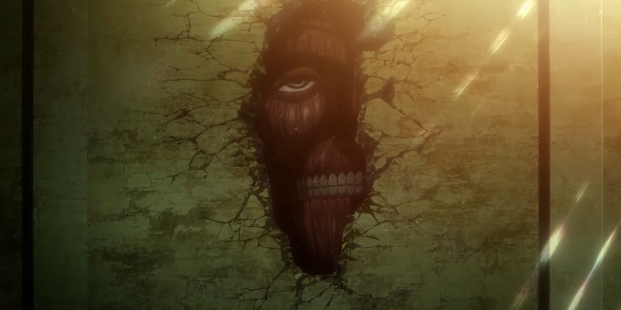 Attack on Titan image showing a titan hidden in a wall
