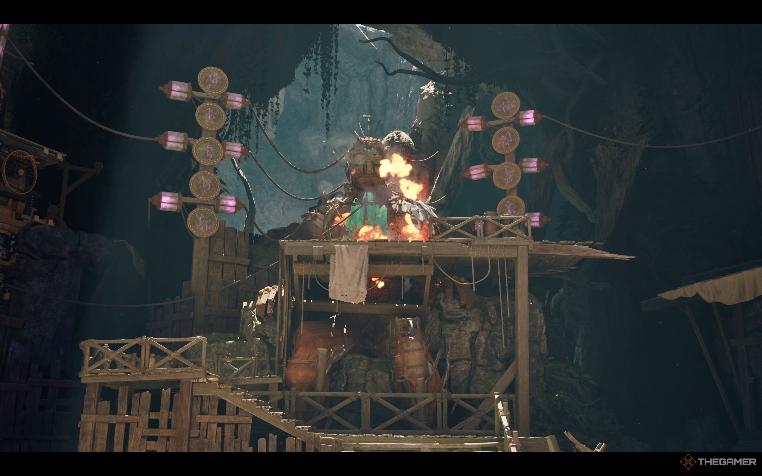 The statue explodes.