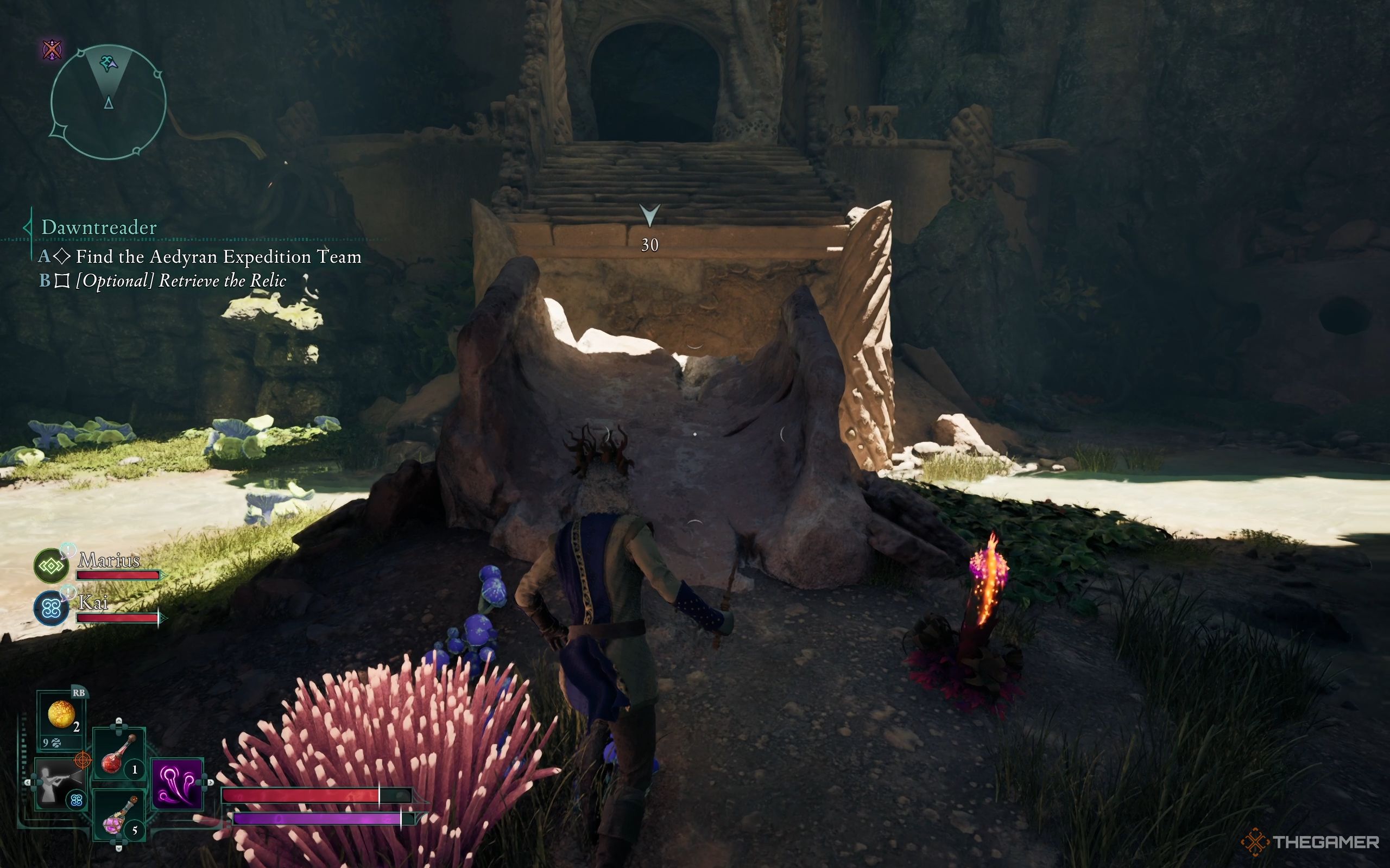 The Envoy is running up the ramp to reach the broken stairs.