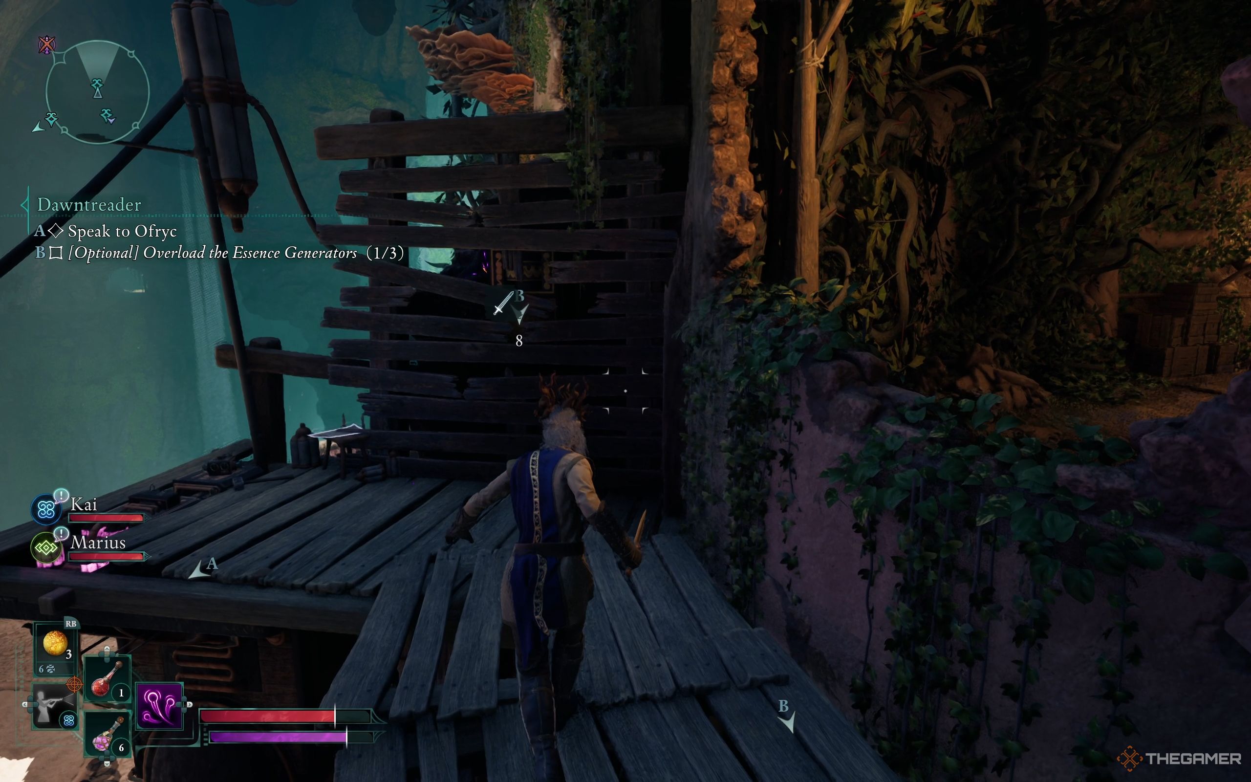 The Envoy approaches the wooden planks that are concealing a generator.