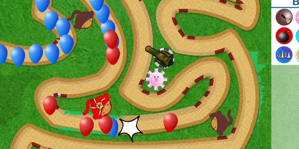 Bloons Tower Defense 3, various monkeys try to stop balloons from reaching the goal.
