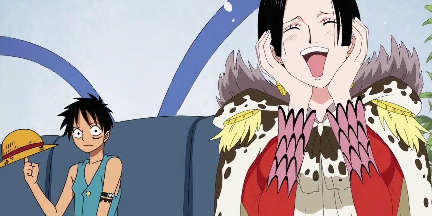 Boa Hancock gushes over Luffy on a Marine battleship in One Piece