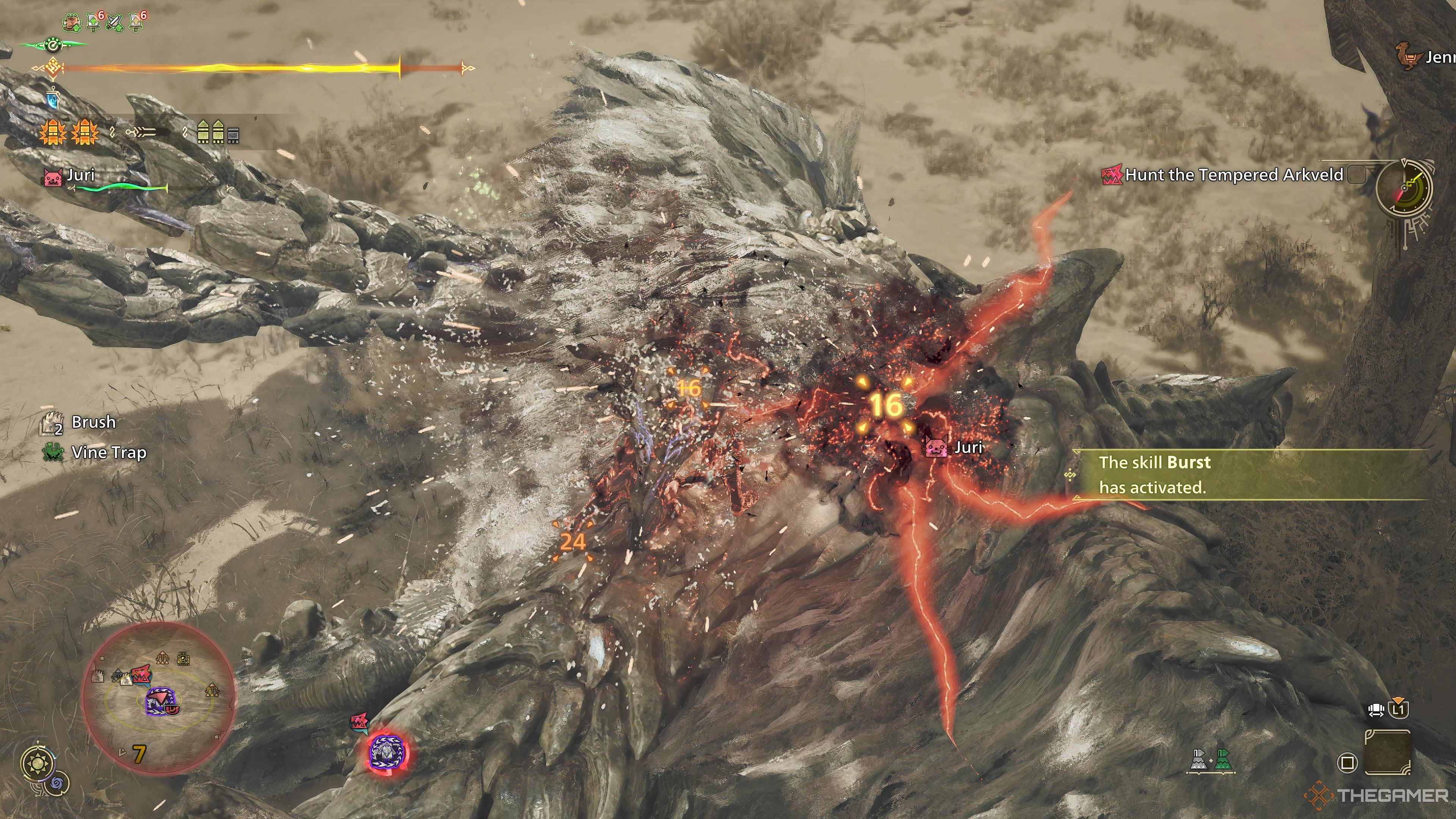 Breaking Arkveld wound while mounting with Gunlance in Monster Hunter Wilds.