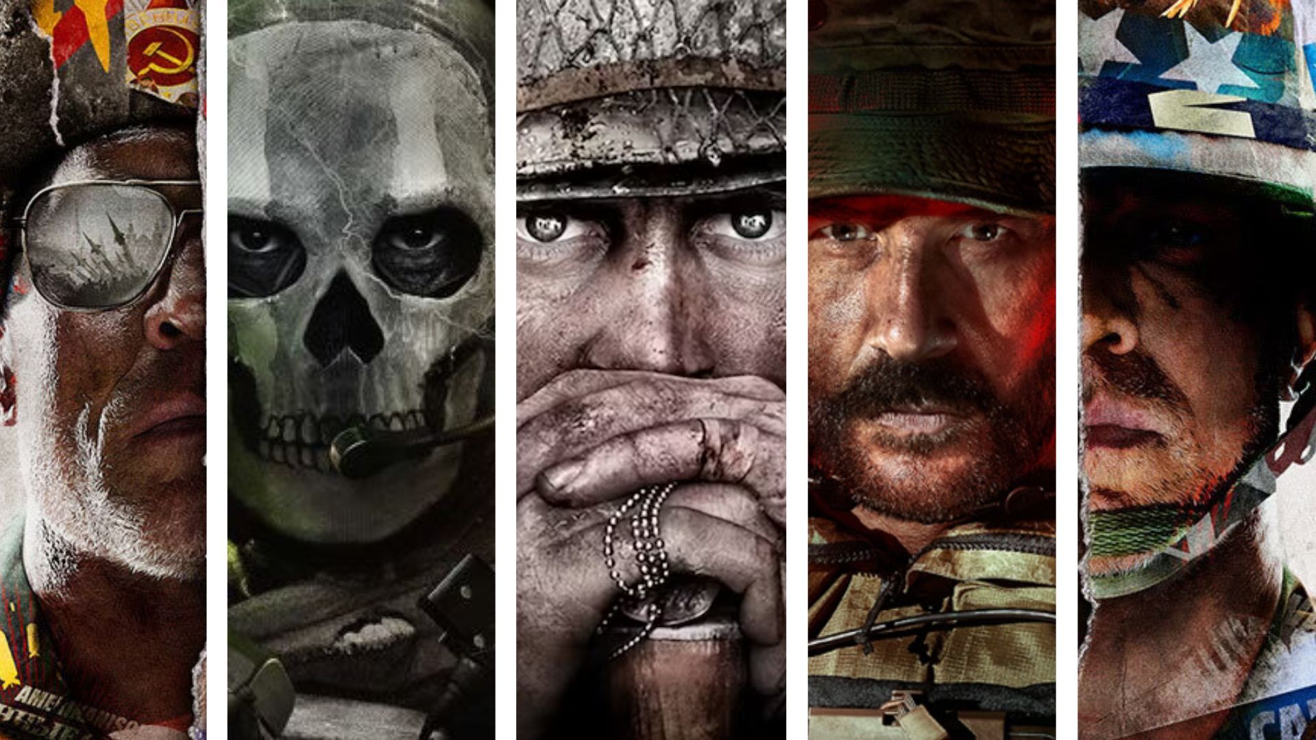 Split Images of: Call Of Duty: Cold War, Call Of Duty: MW3, Call Of Duty: WW2, Call Of Duty: Modern Warfare 2, Call Of Duty: Modern Warfare III, Call Of Duty: Cold War.