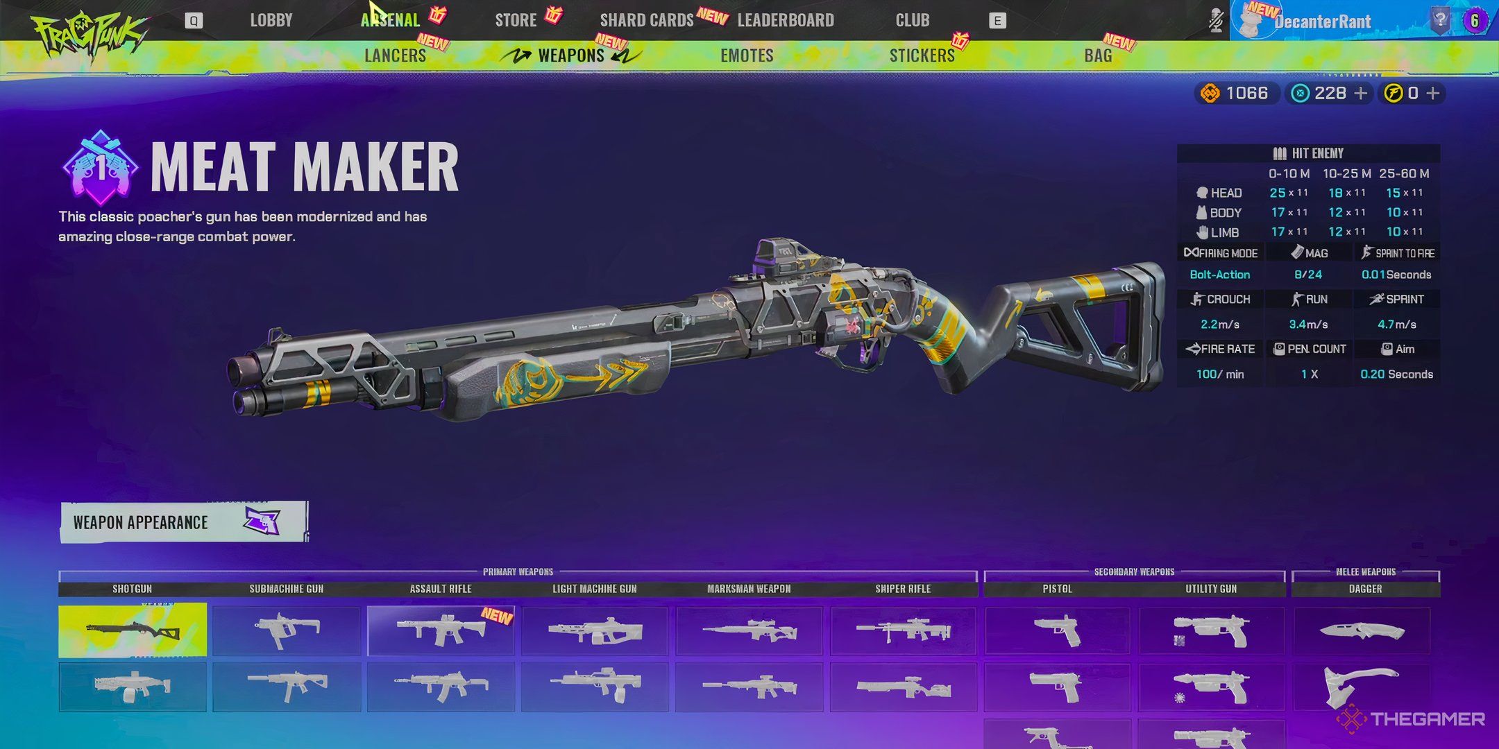 The weapon selection screen in FragPunk, showcasing a variety of weapons. 