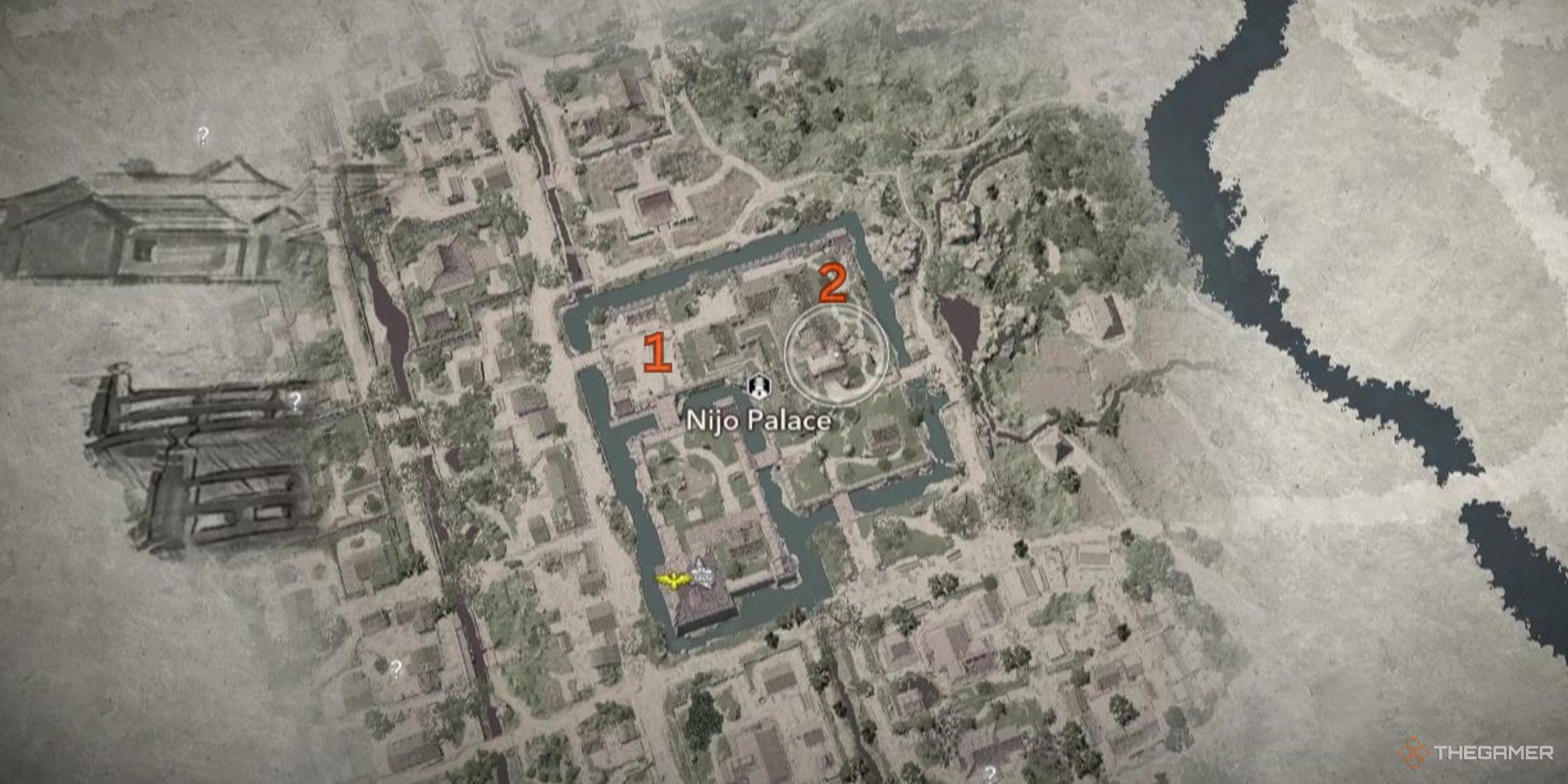 Both samurai locations on the map in Nijo Palace in Assassin's Creed Shadows.