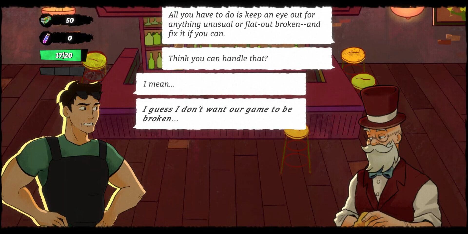 JJ talking to the bartender in Creepy Redneck Dinosaur Mansion 3.