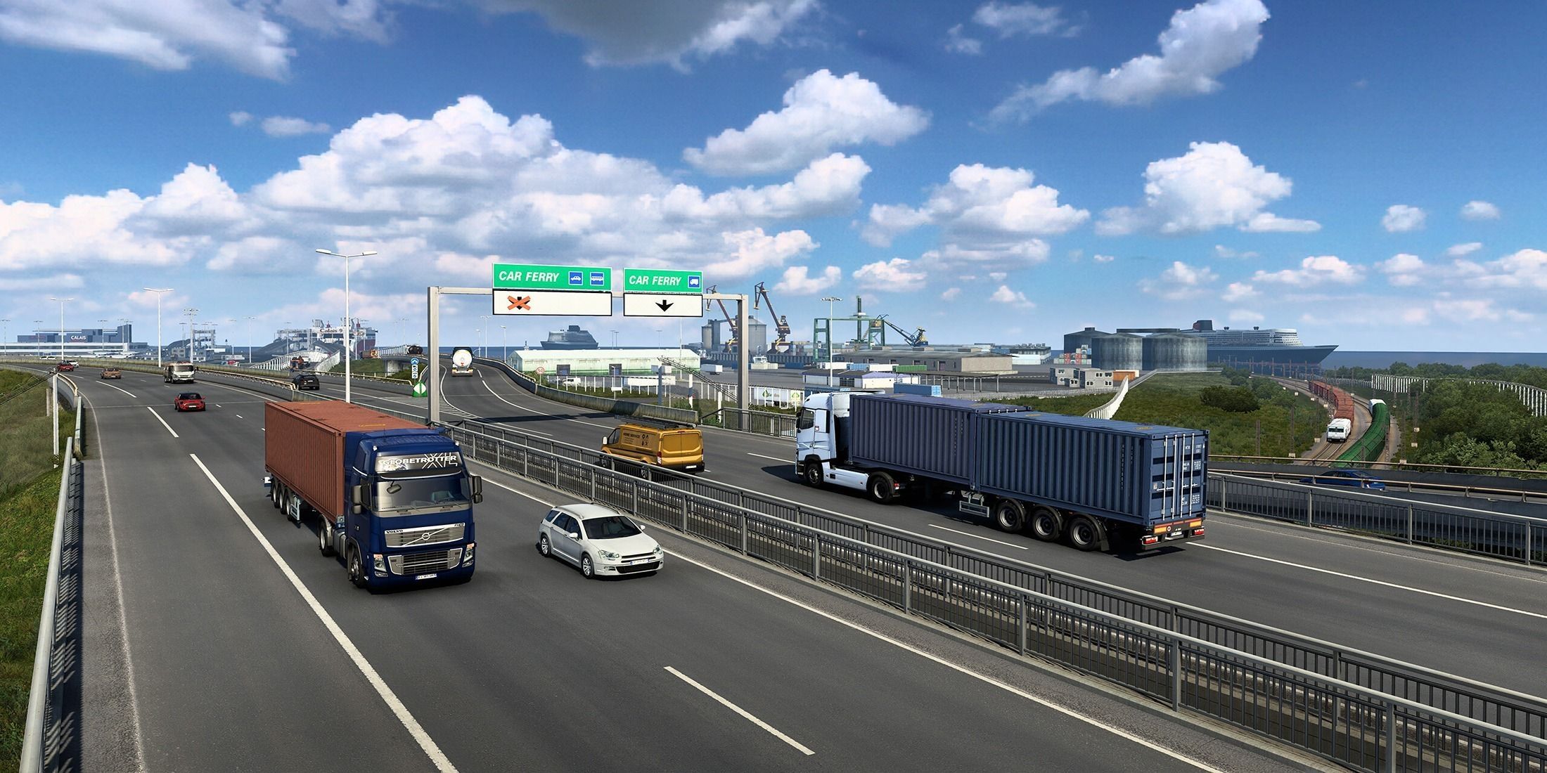 Different Trucks on the Highway in Euro Truck Simulator 2