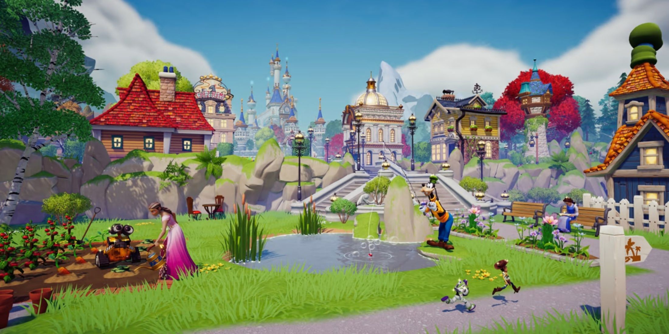 characters farming, fishing, and running around