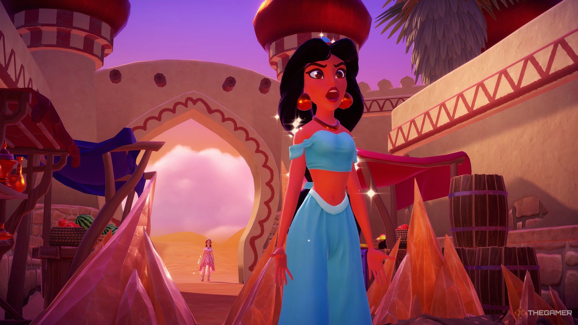 Jasmine frowning in the marketplace.