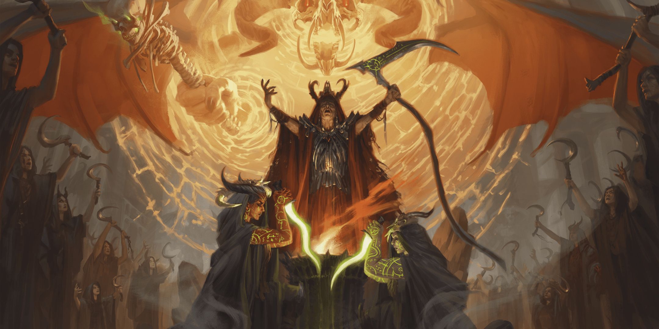 Dungeons & Dragons, a death cultist and his followers summoning orcus by Aurore Folny.