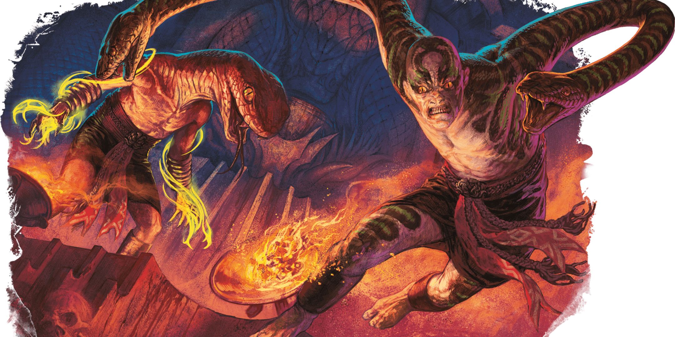 Dungeons & Dragons, Yuan-ti malisons leaping forward by Brian Valenzuela.