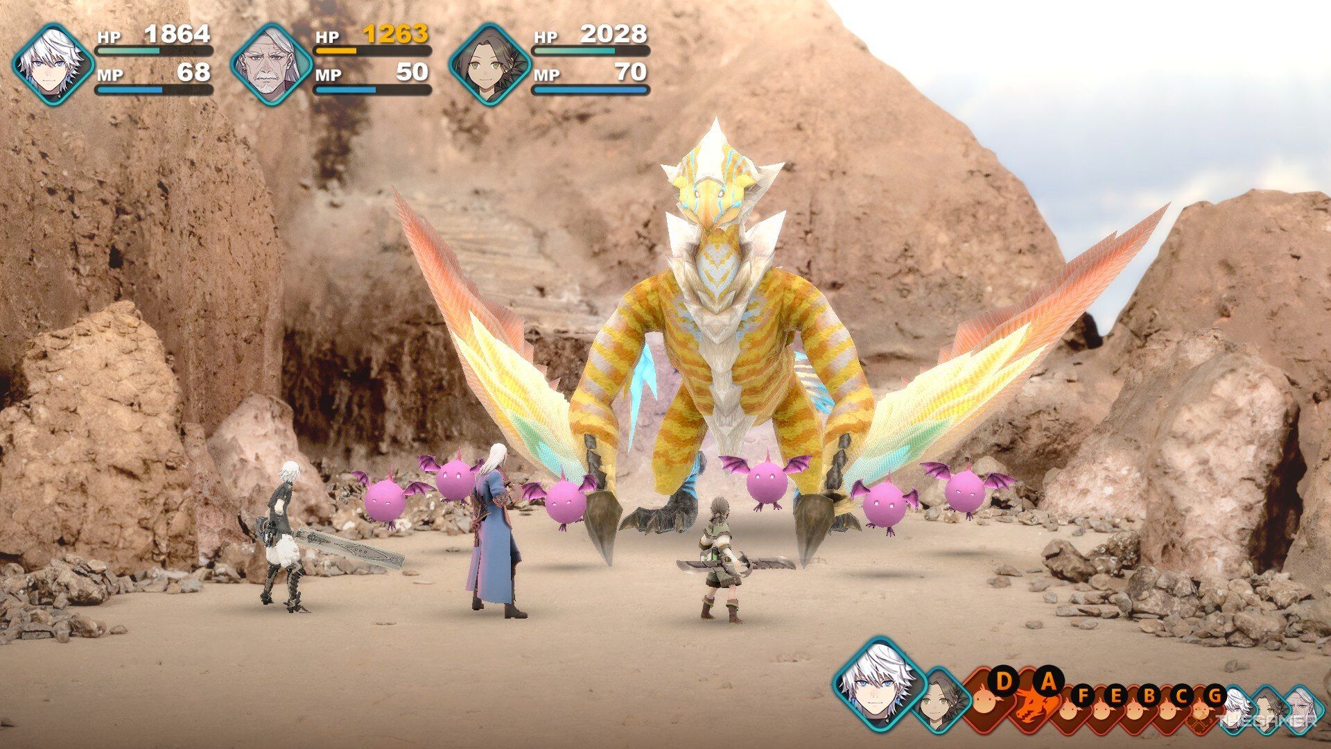 The party faces a dragon boss in Fantasian Neo Dimension.