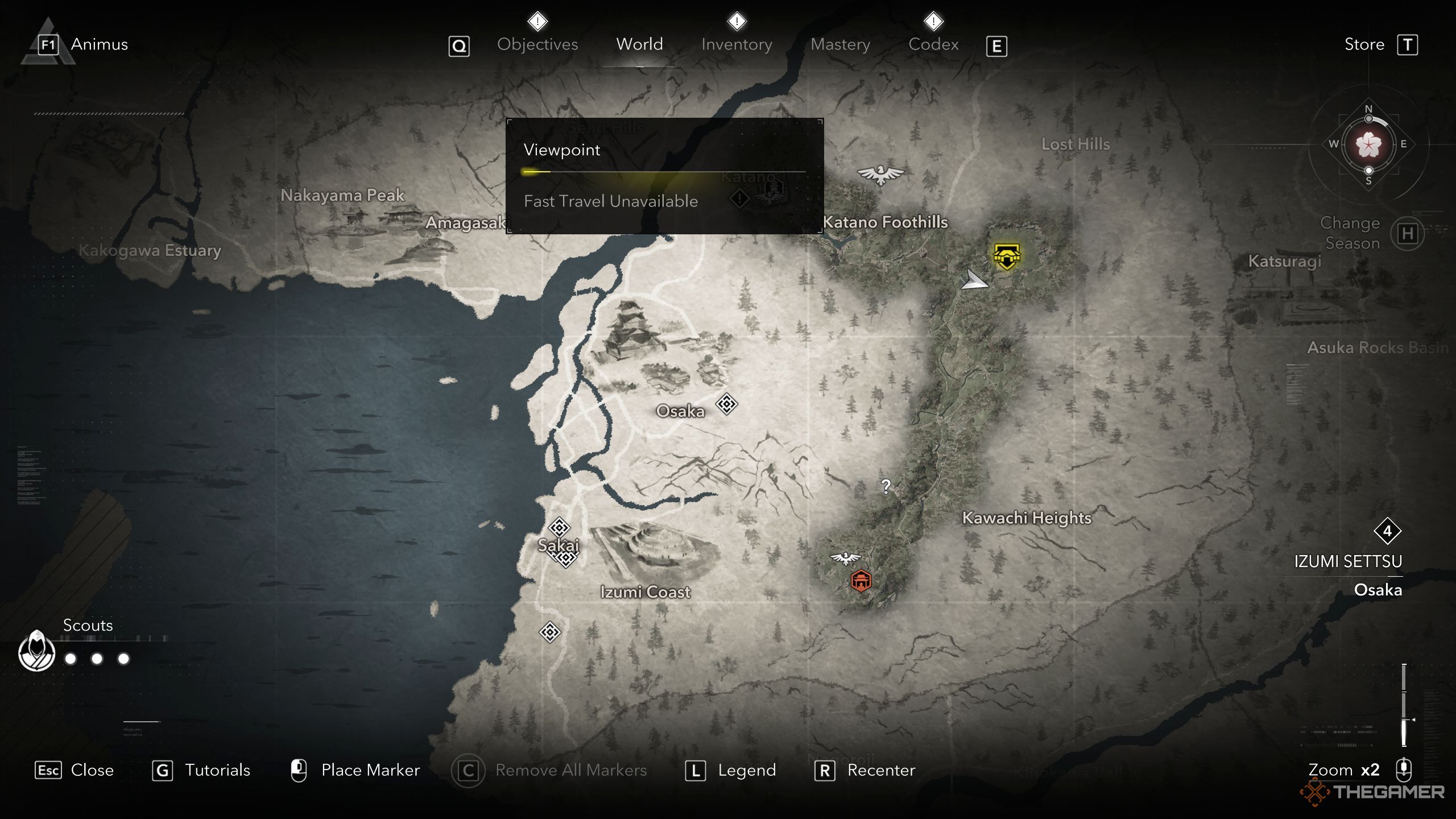 Fast-travel viewpoint on the map in AC Shadows.