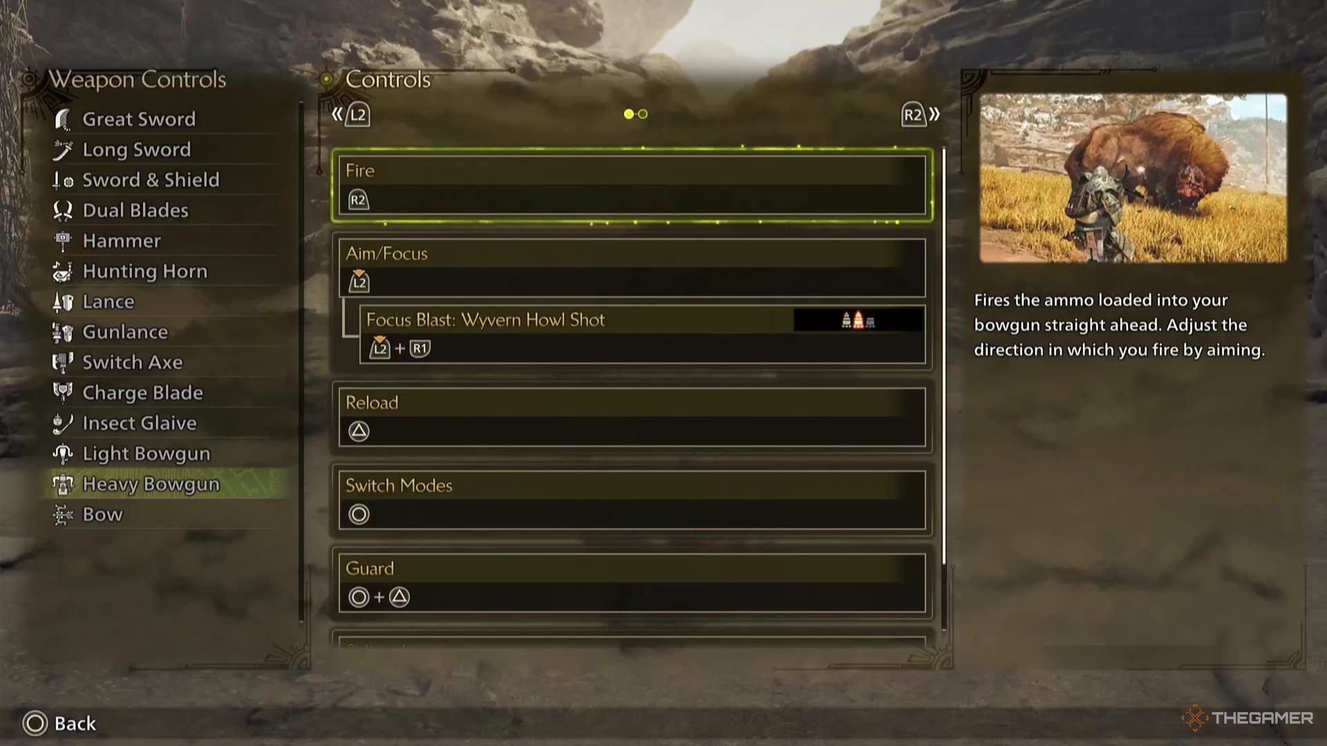 Firing attack description for the Heavy Bowgun in Monster Hunter Wilds.