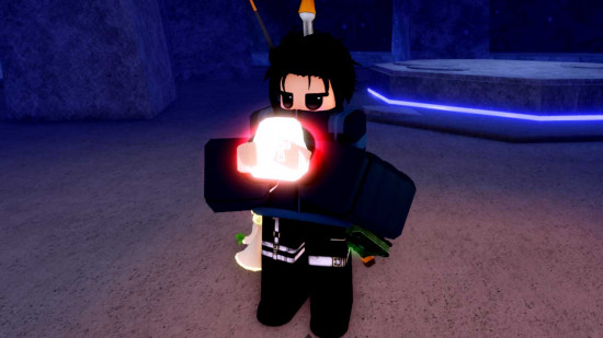 Holding a Heavenly Shiny Enchant Relic in Fisch.