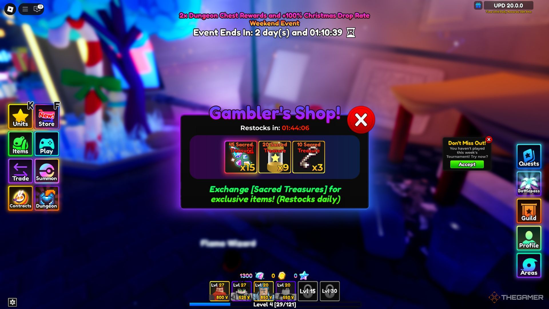 The player character shows Gambler NPC in the main lobby in Anime Adventures.