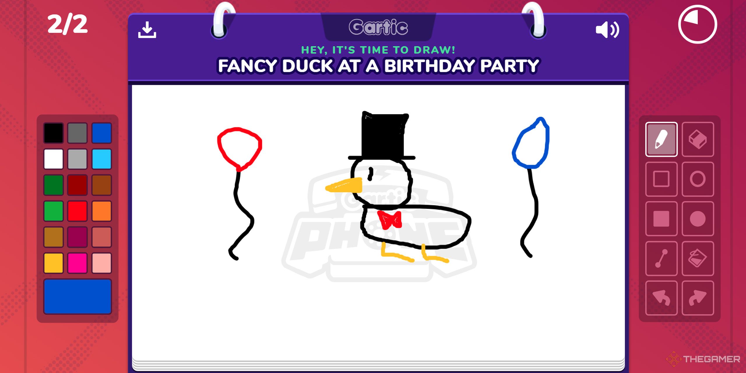 A drawing of a duck in a top hat from Gartic Phone.